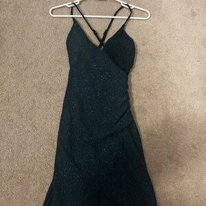 Speechless Black One-Shoulder Glitter Wrap Dress